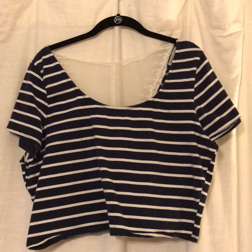 Navy and white stripe crop top